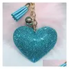 Key Rings Heart NeyChain Leather Tassel Holder Fashion Metal Crystal Rhinestone Chain Keyring Charm Bag Pendant Gift Wholesale Drop de Dhkco