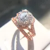 Mode Rose Gold Ringe Für Frauen Doppel Dünne Ring Set Verlobungsring Zirkonia Hochzeit Ringe Paar Für Frauen Schmuck geschenk A0244210u