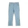 Flower Full Print Patchwork Baggy Flare Jeans for Men Straight Oversize Denim Trousers