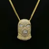 Pendant Necklaces Personality CS Cap Pave Full Rhinestone Masked Necklace Gold Filled Men Hip Hop Rock Jewelry278y