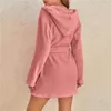 Women's Sleepwear Solid Shower Kimono Robes Hooded For Women Long Sleeves Towel Bathrobe With Waist Girdle Female Cotton Home Wear