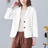 Dames katoen en linnen kort colbert Retro korte top Koreaanse mode losse vrijetijdsjas met lange mouwen Plus size lente herfst
