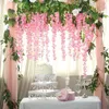 Fleurs séchées Wisteria vigne artificielle en gros 110 cm traînant fausse chaîne de fleurs pour la maison de mariage décor guirlande de soie 230923