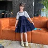 Flicka klänningar barn flickor sommarklänning mode splittrande hängslen tonåringar 4 till 14 år skolstil födelsedagsfest barndräkt