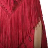 Stage Wear Wine Red Latin Dance Dress Fringes Salsa Samba Rumba Costume With Bodysuit Buit In Bra Sexy