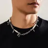 Kedjor Punk Imitation Pearl Stone Beaded Necklace For Men Trendy Goth Rivet Pendant Chunky Chain Hip Hop Party Jewets Gifts