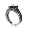 Fedi nuziali Fashion Square Blue Sapphire CZ per le donne Anello portafortuna placcato oro nero Accessorio per gioielli211v