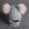 Kapaklar Şapkalar Beanie/Kafatası Kapakları Sonbahar ve Kış Bebek Örgü Şapkaları Sevimli Çocuk Kapağı 5 Renk Kids Beanie Çifte Top Çocuk Yün Şapka Eşarp Seti