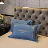 Bedding Sets 2023 Long-staple Cotton Stitching Embroidery Plain Color Four-piece Bed Linen Light Luxury Style Dark Blue