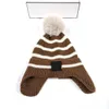 Bonnets en peluche pour enfants, bonnet tricoté de styliste pour garçons et filles, chapeaux chauds, Pom Pom, protection d'oreille pour enfants, bonnets à rayures, hiver