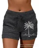Women's Shorts Live Simple Coconut Tree Print Drawstring 2023 Women Summer Straight Tight Waist Trousers Slim Fit Casual