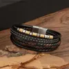 Charmarmband Jiayiqi rostfritt stål Bangle Högkvalitativ läderarmband Men mode ny design manlig fläta hand smycken Q230925