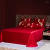 Set di biancheria da letto Loong Phoenix Flowers Set da ricamo Set di lusso da matrimonio cinese Copripiumino in raso di cotone jacquard rosso Federe