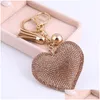 Key Rings Heart Keychain Leather Tassel Holder Fashion Metal Crystal Rhinestone Chain Keyring Charm Bag Pendant Gift Wholesale Drop De Dhkco