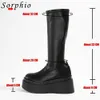 Stiefel Plateaustiefel für Damen, kniehoch, mittlere Wade, klobiger Absatz, modische Mädchenschuhe, Herbst- und Sommerstiefel, Slip-On, Marke Goth 230925