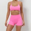 Aktive Sets Yoga Gym Shorts Set Frauen Sexy Sport BH 2023 Workout Damen 2 Stück Outfit Lycra Sportbekleidung Grün Rosa Kaffee Grau