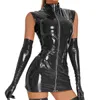 دبابات النساء Camis Womens Wet Look PVC Pvc Package Hip Skirt Leather Dock Neck Conclessed Tops Stest Zipper Camisole Blouse Rave Dance Jacket Steampunk Clubwear 0925