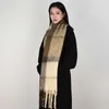 Ac Plaid Women's Scarf Brown Circled Yarn Japanese and Korean Advanced Color Matching Healing Autumn Winter Versatile Thickened Tassel Neck Flow