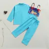 Set di abbigliamento 2023 2-7Y Moda Kid Baby Girl Clothes Set Autunno Blu Solido Abito a maniche lunghe Tie Dye Stampa Gilet Pantaloni Primavera 3 pezzi