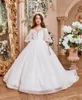 Girl Dresses White Glitter Flower Girls Princess Evening Prom Party Gowns Tulle Lace V Neck First Communion Gown Size Child 2-16T