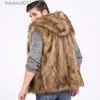 Men's Vests Europe America Faux Vest Casual Fashion Hooded Sleeveless Fur Coats Tops Autumn Winter Warm Slim Fit Jackets Men S-3XL L230925