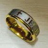 Haute qualité grande taille 8mm 316L titane acier 18K argent plaqué or jésus croix lettre bible bague de mariage hommes femmes 195b