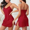 Vêtements de nuit pour femmes Satin Bretelles réglables Été Mini Robe de nuit Chemise Chemise de nuit avec kimono sexy Robe de chambre Lounge Wear