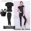 Fatos femininos novo conjunto de roupas de yoga feminino fitness correndo ciclismo roupas esportivas 2 peças sem costura apertado hip lift calças de yoga camiseta ropa de yoga l230925