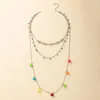 Anhänger Halsketten Bohemian Bunte Kristall Perlen Halskette Für Frauen Mehrschichtige Silber Farbe Stern Quaste Schlüsselbein Kette Trendy