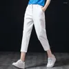 Jeans pour femmes Fat Sister Blanc 2023 Été Style mince Tendance Taille haute Lâche Crop Harlan Dad Radis Pantalon