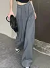 Pantaloni da donna Grigio Y2k Vintage Gamba Larga Donna Chiffon Elegante Stile Coreano Pantaloni Etero Femminile A Vita Alta Casual Moda 2023