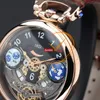 1822 Ottantasei Tourbillon Swiss Quartz Mens Watch 18K Rose Gold Steel Case Black Skeleton Dial Brown Leather Strap Watches Puretime Z01C3