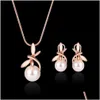 Earrings Necklace Pearl Set For Party Rose Gold Alloy Jewelry Fashion Trend Women Girls Lady Round Pendant Drop Delivery Sets Dhsrx