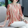 Damenblusen, Vintage, übergroß, Damenbekleidung, Midi-Druck, Hemd, elegant, schick, Frühling, Sommer, Basic, Gaze-Pullover, große Größe, modische Tops