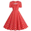 Casual Dresses Women's Elegant Square Neck Short Sleeve Polka Dot Print midja Wrap Dress Petite Formal Ladies 4x