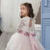 Flower Girl Dress New Double Lace Lace Long Sleeve Winter Ball Flower Girl Fluffy Dress Wedding Dress