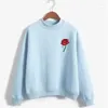 Kvinnors hoodies Kvinnor Rose Flower Print Woman Sweatshirt Söt koreansk o-hals stickade tröjor Tjock Autumn Winter Candy Color Women