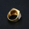 Hip Hop Square Stainless Steel KING Letters Casting Ring Bling 18K Gold Plated Men's Ring Jewelry