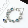 Nuovi braccialetti con ciondoli per occhi di gatto blu Bracciale con perline Braccialetti in argento 925 Stelle luminose Luna Bracciale Gioielli fai da te250G