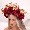 Accesorios para el cabello Hecho a mano Rosa roja oscura Halloween Día de los muertos Festival Corona de flores Tocado floral