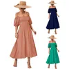 Casual Dresses Beautiful Off Shoulder Dress With Puff Sleeves Short Sleeve Solid Cocktail Maxi