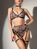 Sexy set luxe print lingerie draadloze kruisbeha sexy outfits doorzichtige tule ondergoed erotische jarretellegordel set sissy intiem 230808