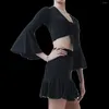 Stadium Slijtage Latin Dance Praktijk Kleding Sexy V-hals Tops Zwarte Rok Pak Chacha Rumba Tango Jurk Prestaties DN16168
