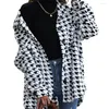 Women's Jackets Puloru Flannel Vintage Houndstooth Shacket Oversized Coats Autumn Loose Long Sleeve Lapel Button Down Outwear