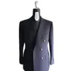 Navy Mens Tweed Coat Wool Formal Groom Wear Vintage Business Customize Tuxedos Blazer Only One Jacket