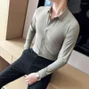 Heren overhemden 2023 stretch overhemd met lange mouwen voor heren vrije tijd zakelijk strijkvrij ijs zijde mode koreaans slim fit groen s-4xl