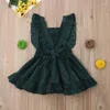 Robes de fille enfant en bas âge bébé velours côtelé volants sans manches solide robe à nœud papillon robe d'été