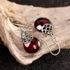 Boucles d'oreilles pendantes en argent thaïlandais antique 925, bijoux pour femmes, goutte d'eau, rouge grenade