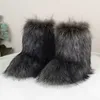 Bottes de neige chaudes pour femmes, bottes de fourrure d'hiver, haut haut, bottes de neige en fourrure de raton laveur imitation tube moyen, bottes de neige en peluche 230925