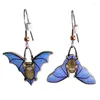 Baumelnde Ohrringe, blauer Flügel, fliegende asymmetrische Fledermaus, Hip-Hop-Schmuck, Partykleid, F19D